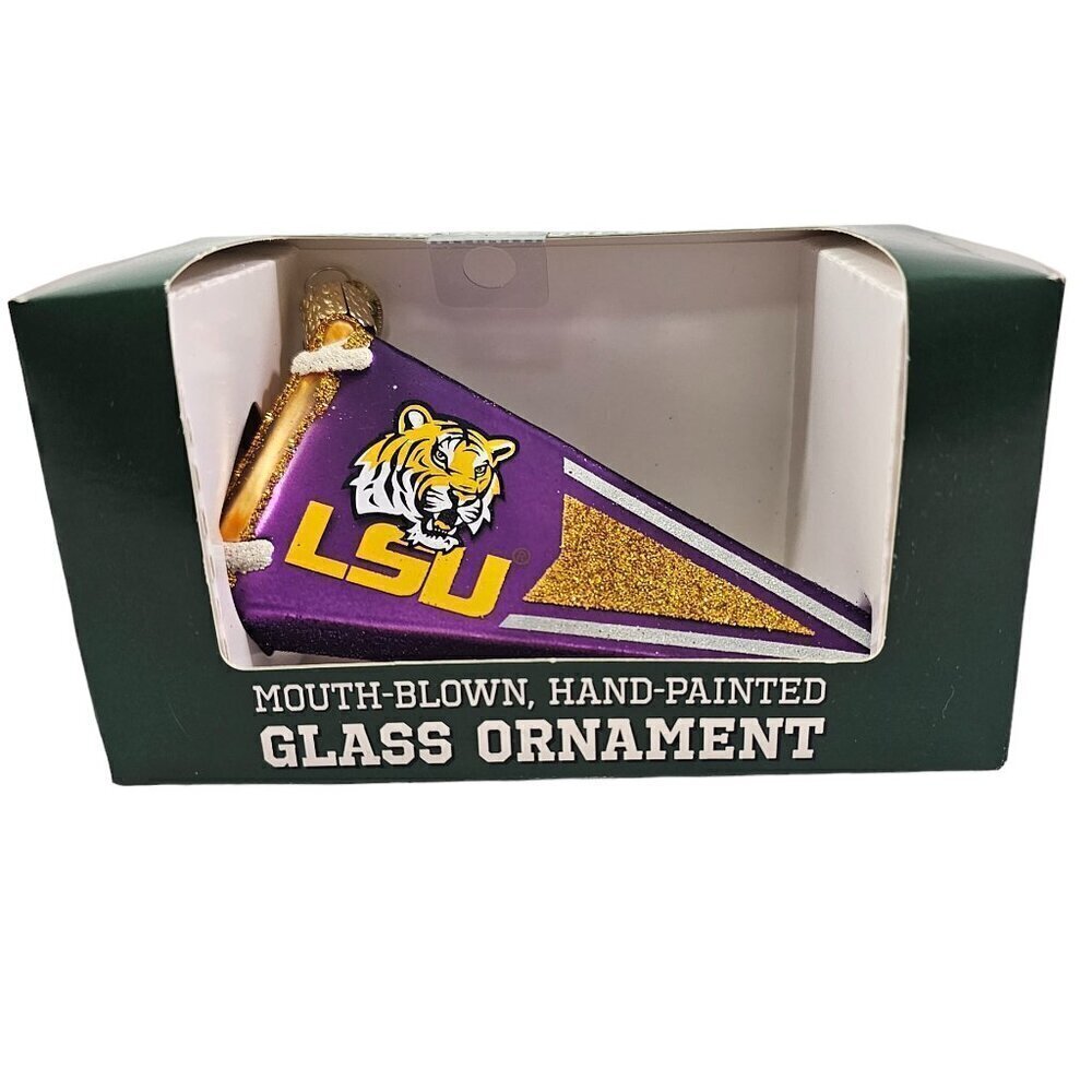 Louisiana State Pennant Mouth-Blown Hand Painted Glass Ornament LSU Tigers